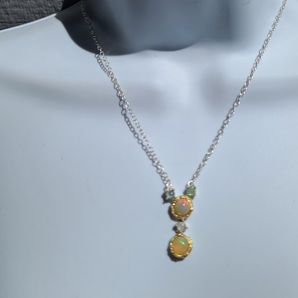 Opal & Tourmaline drop sterling necklace - Picture 7 of 8
